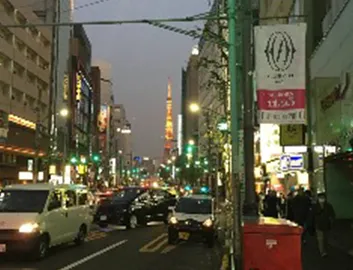 右に曲がると目に飛び込んでくるのはあの「東京タワー」！ここまできたらひたすら直進！目的地はもうすぐ！徒歩1分 約100m
